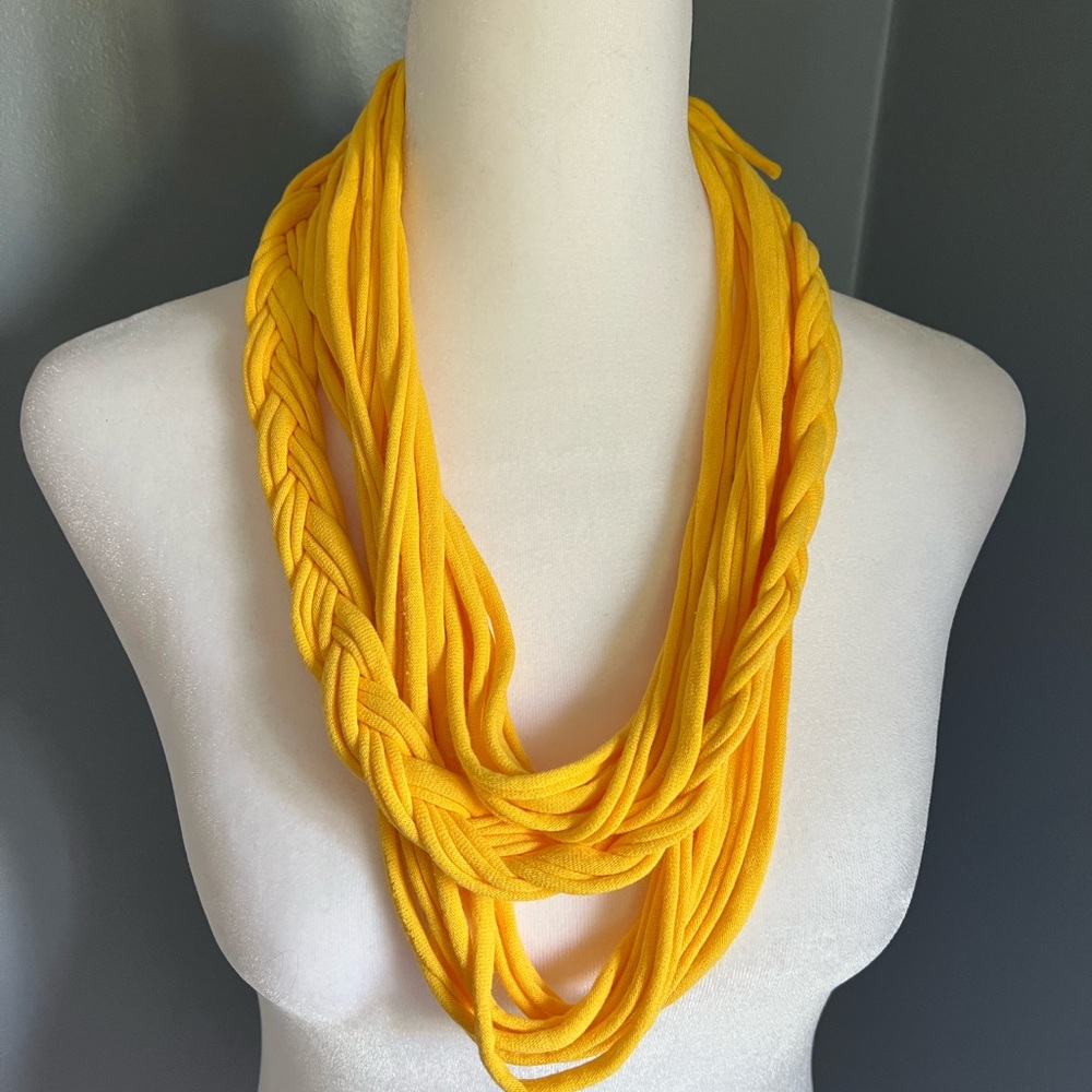 Yellow t- shirt material braided scarf